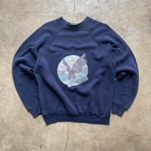 Vintage 80s Wildlife Endangered Bald Eagle Navy Crewneck
